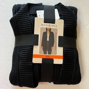 MAX & MIA 100% Cotton Cardigan Sweater Ladies’ XXL Black Open Front Pockets NWT